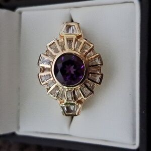 Amethyst and White Topaz Men's Ring 14kt Yellow Gold Vermeil